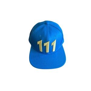 Fallout 4 Hat Cap Video Game Vault 111 Bethesda Blue Leather Flat Bill Snapback